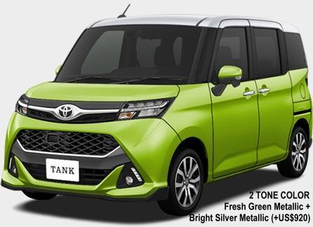 New Toyota Tank body color: FRESH GREEN METALLIC + BRIGHT SILVER METALLIC (TWO TONE COLOR) +US$920