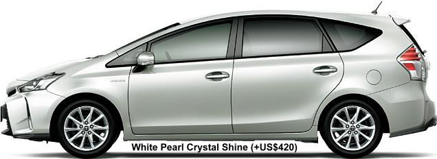 New Toyota Prius Alpha body color: WHITE PEARL CRYSTAL SHINE (option color +US$420) New Toyota Prius Alpha body color: WHITE PEARL CRYSTAL SHINE (option color +US$420)